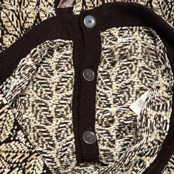 Vintage 90s Dia wool leaf print chunky cardigan sweater size Large - Picture 9 of 16